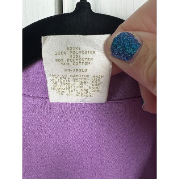 80s purple collared blouse top windbreaker sweatshirt material Large retro - Picture 5 of 8